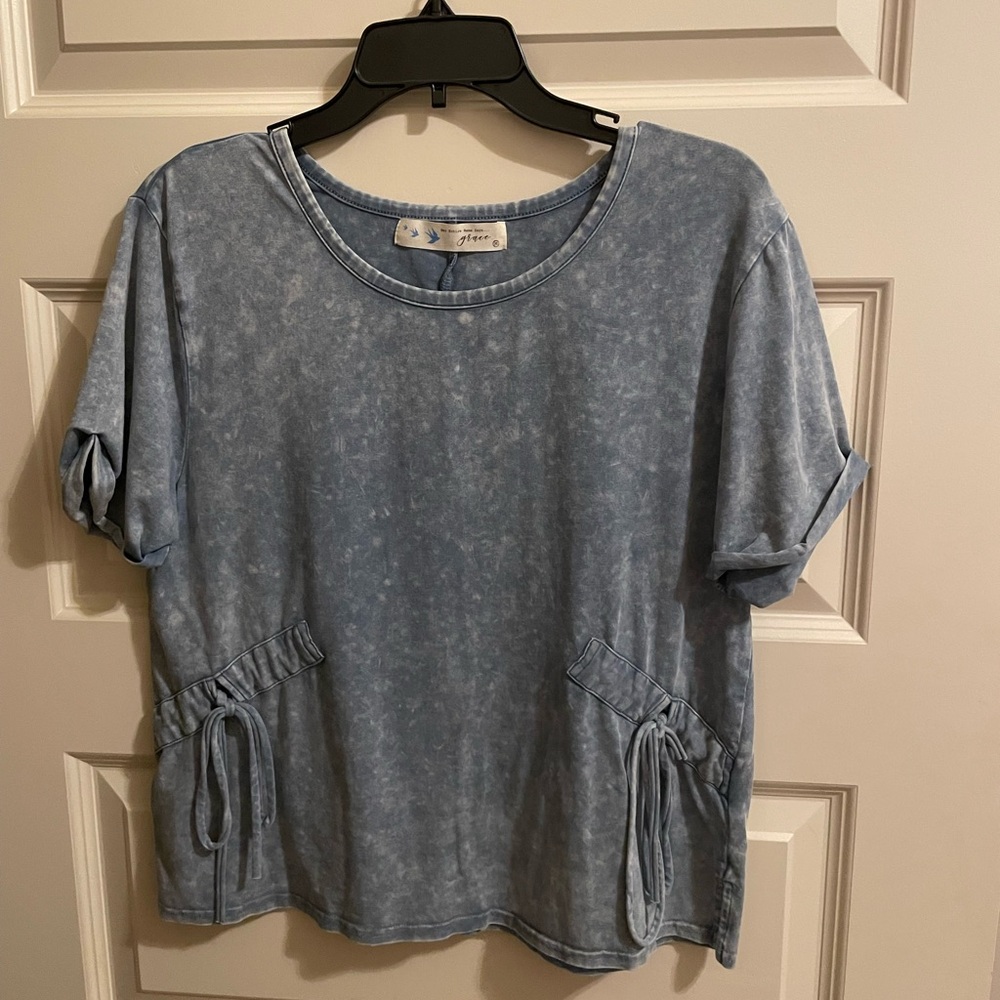 Gray Boxy Tie Front T-Shirt Blouse